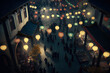 Asian lantern festival street scene seen from first floor. Generative AI.
