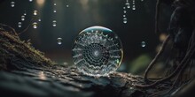 Spider Web In A Drop Of Water. Generative AI