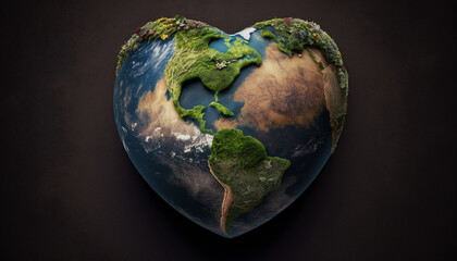 heart shaped earth on dark gradient background