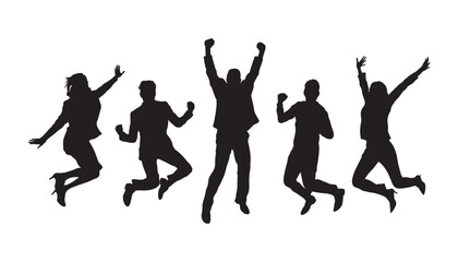 Business team jumping together silhouette vector.