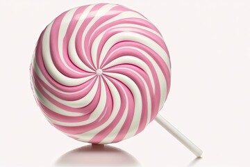 Sticker - Pink and white lollipop candy on a white background. Generative AI