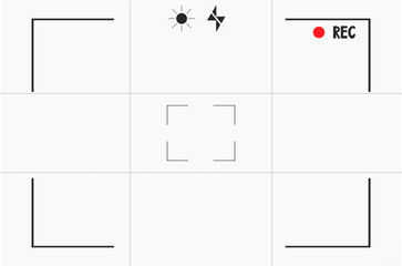 Video camera viewfinder overlay template, interface. Photo focus screen. Recording or snapshot digital display cam, capture videography