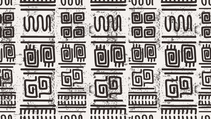 Wall Mural - Seamless ethnic pattern. Tribal Hand drawn ornamental stripes. Black and white print for your fashion textile. African line vintage. Vector geometric grunge sketch drawing background.