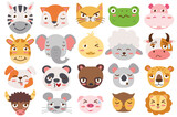 Fototapeta Pokój dzieciecy - Animal emotions set concept without people scene in the flat cartoon style. Images of faces of various wild animals. Vector illustration.