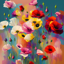  A Vibrant Array Of Color And Texture, A Flower Bunch From Various Flowers Painted With Oil Paint Technique, Stunning Colorful Floral Oil Painting, Vivid Color Oil Painting Flowers, Generative AI