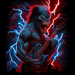 Wall Mural - Sinister monster with guitar. Rock concert. AI generative.