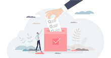 Election And Voting With Citizens Choice In Referendum Tiny Person Concept, Transparent Background.Democracy Process With Community Decision Counting Campaign Illustration.