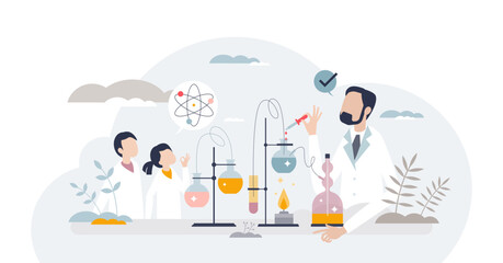 science experiments with kids in children laboratory tiny person concept, transparent background. ch