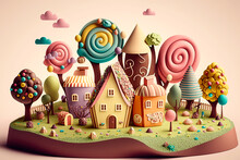 Candyland Town Made Of Chocolate And Candy. Easter Concept. Ai Generative