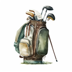 Wall Mural - Watercolor of vintage golf bag on white background created with Generative AI technology