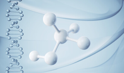 Wall Mural - white molecule or atom, abstract clean structure for science or medical background, 3d render.