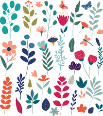 Canvas Print - flowers collection in flat style isolated vector