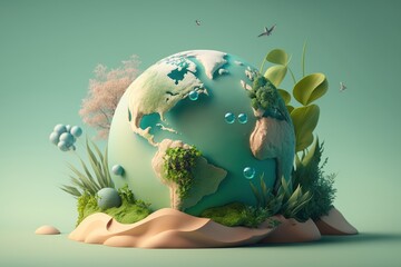 earth day concept on pastel color background, world environment day. generative ai