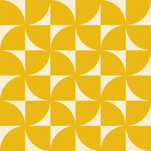 Retro Geometric Aesthetic Seamless Pattern. Modern Floral Vector Background With Abstract Simple Shapes. Yellow And Beige Colors