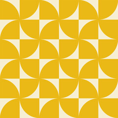Wall Mural - Retro geometric aesthetic seamless pattern. Modern floral vector background with abstract simple shapes. Yellow and beige colors