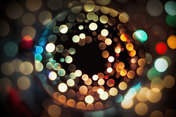 Sticker - Bokeh effect of Christmas lights in a circular pattern. Generative AI