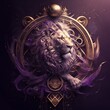 Stunning Astrological Symbol of Leo with Royal Purple and Gold Lion, Generative AI
