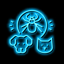 Mite On Animal Body Neon Glow Icon Illustration