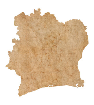 Fototapete - map of Ivory Coast on old brown grunge paper