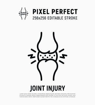 joint injury, inflammation thin line icon. arthritis symptom. pixel perfect, editable stroke. vector