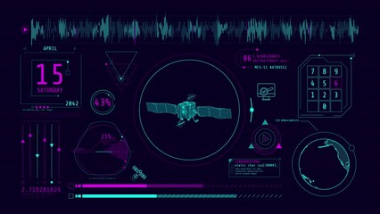 Wall Mural - infographics about receiving satellite data animated on the alpha channel.