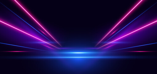 abstract technology futuristic glowing neon blue and pink light lines with speed motion movingon dar