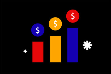 Wall Mural - Bauhaus  growth vector illustration  in flat style design. Geometric, colorful statistic icon for website,app,ui ux,web design,business,marketing,landing,web development concept
