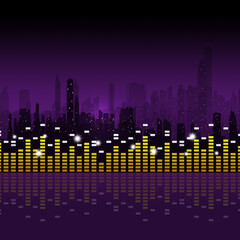 Wall Mural - city skyline and music equalizer