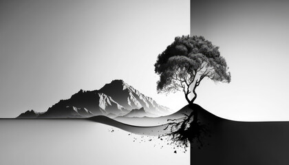 black and white landscape illustration art - generative ai