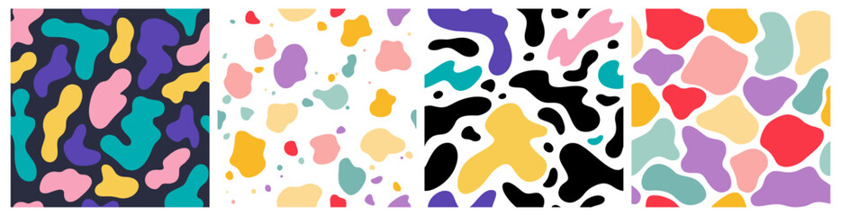 Poster - Funny Seamless Patterns with Colorful Blobs. Vector Background for Carnaval and Party. Creative Abstract Art Background for Children. Paint Splash Illustrations
