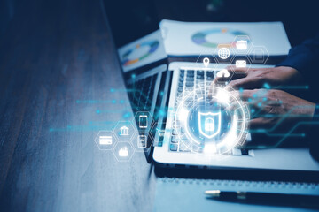 cybersecurity and privacy concepts to protect data. lock icon and internet network security technolo