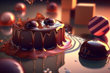 A Set Of Sweets. Candies Pastries, Cake, Sweets, Desserts. Festive, Creative. Delicious. A Collection Of Delicious, High-calorie Food. Assorted Chocolates Colorful Lollipops. Generative AI