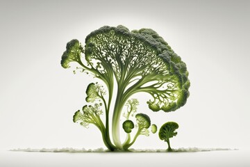 Canvas Print - Separated broccoli. The broccoli was a white silhouette against a white background. the entire field of focus. Generative AI