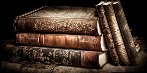 Wall Mural - a faded book, its yellowed pages open to a forgotten story, lies atop a vintage background in a libr