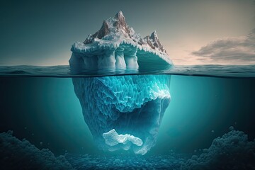 Wall Mural - underwater scenery of an iceberg floating in the ocean. concept of global warming and the melting of