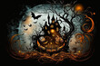 © Chris - scary halloween background with skull made with generative AI