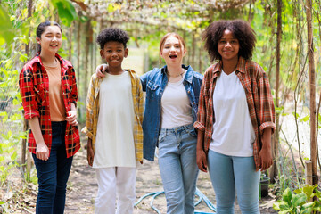 Happy Multi-Cultural Children teenage. Group portrait diverse teenage boy and girls