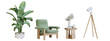 © Buffstock - Set of interior furniture in 3d rendering. Armchair and plant in 3d rendering.