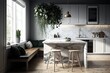 © 2rogan - High end marble island bench in a sleek, modern, and rustic Scandinavian kitchen. Generative AI