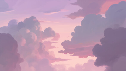 clouds in the sky background during golden hour of sunrise or sunset hand drawn painting illustratio