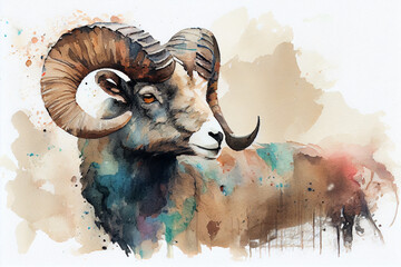 Ram drawing with bit of watercolour. generative ai