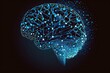 blue brain concept of artificial intelligence on black background, illustration, generative ai