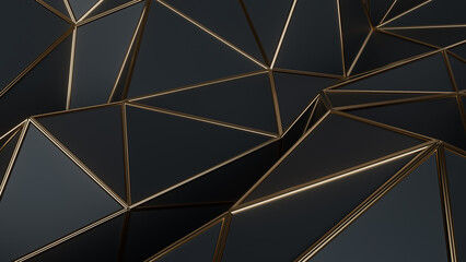 Wall Mural - Black and gold 3d abstract background. Abstract background for presentation template. Parametric Low poly triangle.