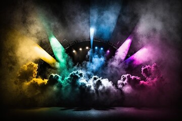 Poster - colorful spotlights, smoke, and stage action. Generative AI