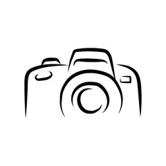 Doodle illustration of a camera isolated on a white background. Camera icon drawn by hand. Vector illustration