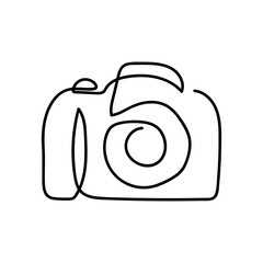Doodle illustration of a camera isolated on a white background. Camera icon drawn by hand. Vector illustration