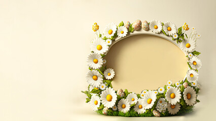 Sticker - Easter Concept with Beautiful Diasy an Oval Shape Frame.