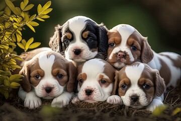 Sticker - Photograph of a Litter of Adorable Puppies. Generative AI