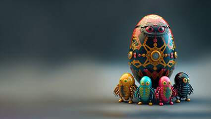 Sticker - Egg Shape Robots Characters Against Slate Background.