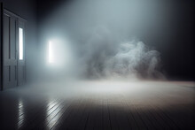 Creative Background Concept. Empty Light Background With Smoke Or Fog On The Floor. Free Space. Copy Space. Podium, Stage
